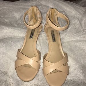 Nude 1 inch open toe Wedges